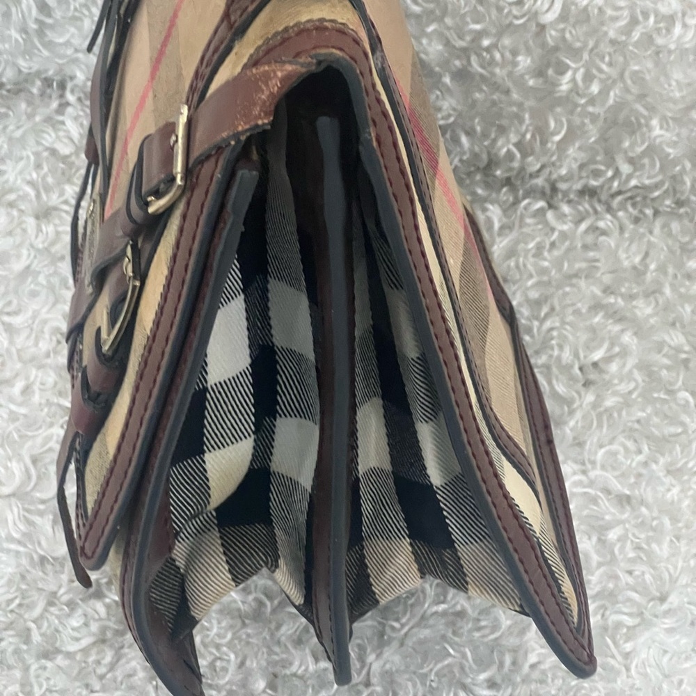 Burberry Brown/Beige House Check Coated Fabric Leather Shoulder Bag - Picture 5 of 16